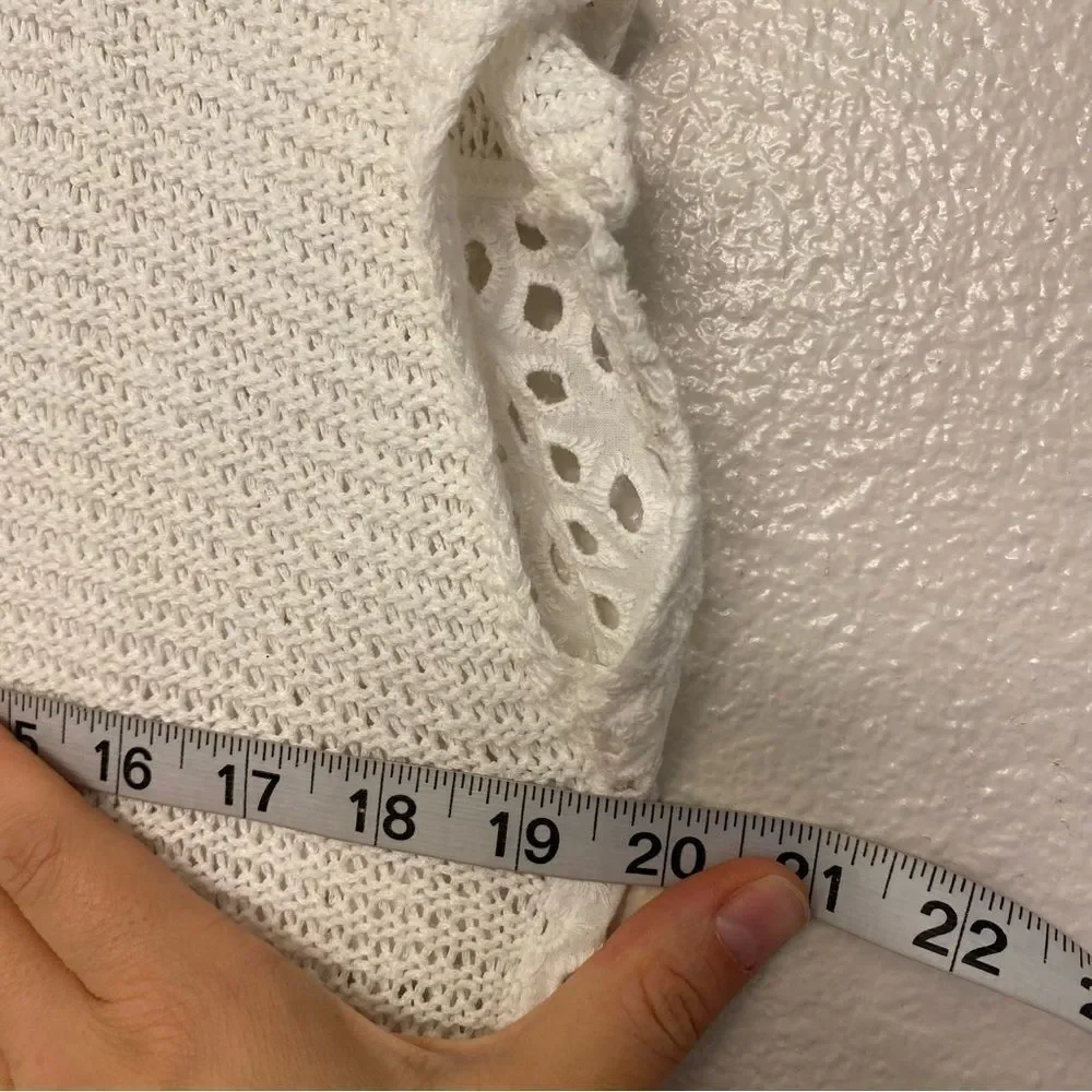 Lucky Brand boho white top blouse Crochet Eyelet embroidered open knit lace S
